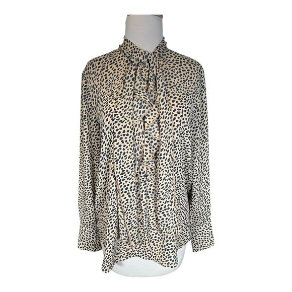 Ann Taylor Animal Print Ruffle Neck Blouse Size Small Long Sleeve Chic Workwear - Picture 12 of 12